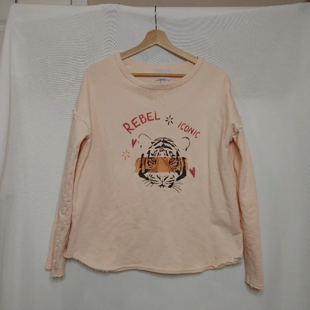 Dear Tee Crew Neck Light Pink Graphic Sweatshirt Cotton Rebel Iconic Tiger Large
